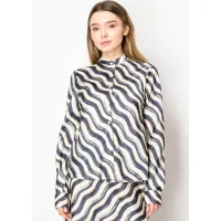 Navy Ripple Wave Stand Collar Shirt
