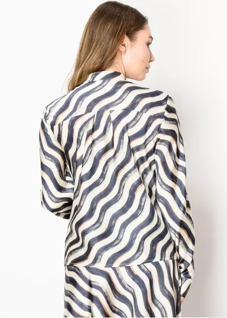Navy Ripple Wave Stand Collar Shirt