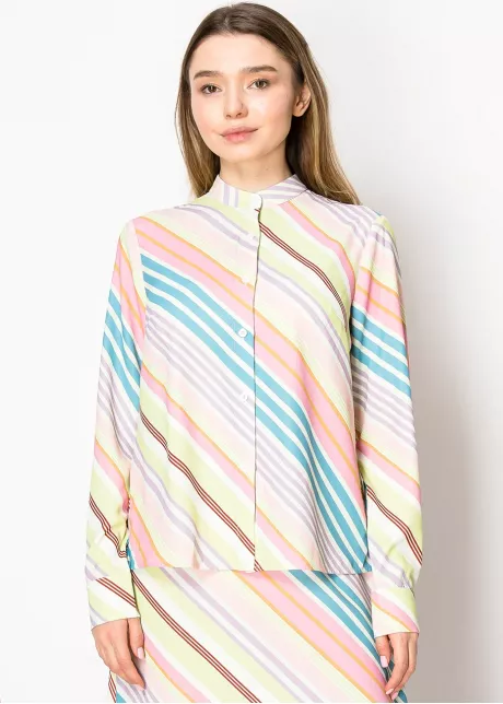Pastel Striped Stand Collar Shirt