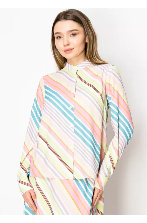 Pastel Striped Stand Collar Shirt