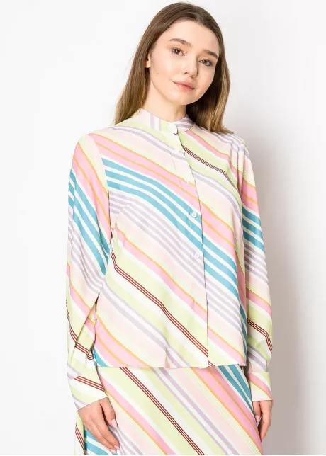 Pastel Striped Stand Collar Shirt