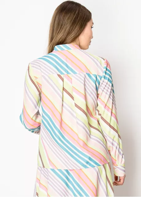Pastel Striped Stand Collar Shirt