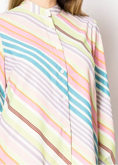 Pastel Striped Stand Collar Shirt