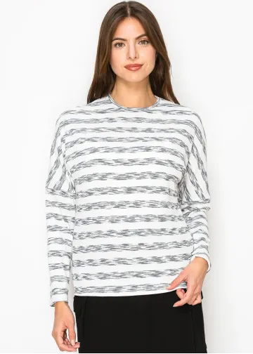 White & Black Streaked Long Sleeve Tee