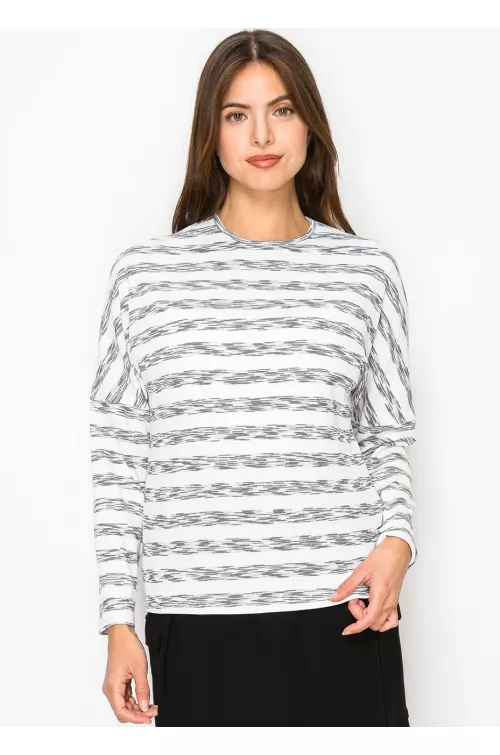 White & Black Streaked Long Sleeve Tee