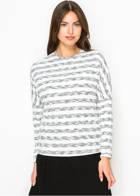 White & Black Streaked Long Sleeve Tee