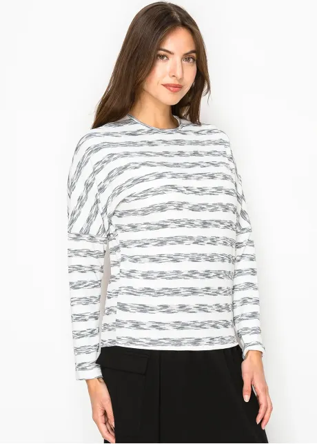 White & Black Streaked Long Sleeve Tee