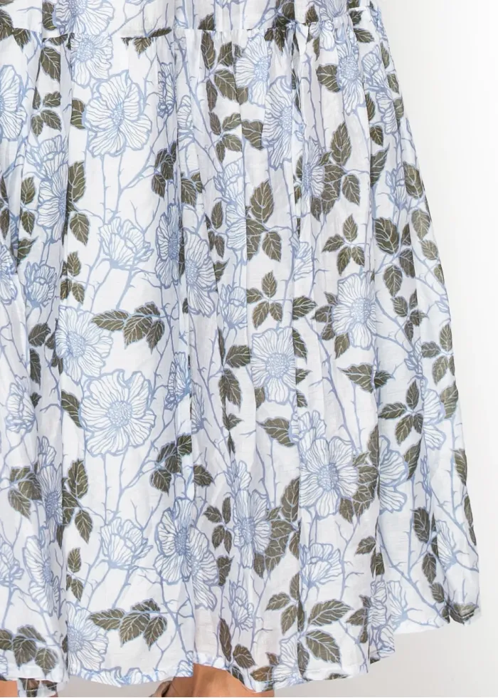 Blue Floral Tiered Maxi Dress with Tie Waist