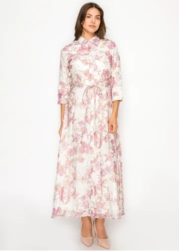 White & Pink Floral Tencel Maxi Dress