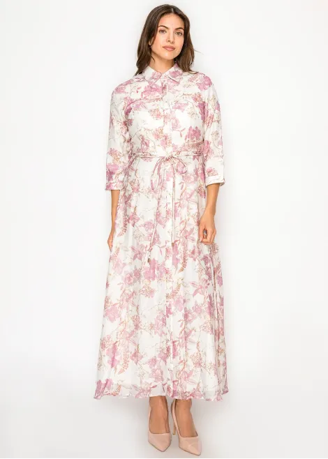 White & Pink Floral Tencel Maxi Dress