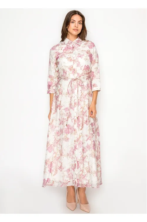 White & Pink Floral Tencel Maxi Dress