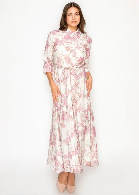 White & Pink Floral Tencel Maxi Dress