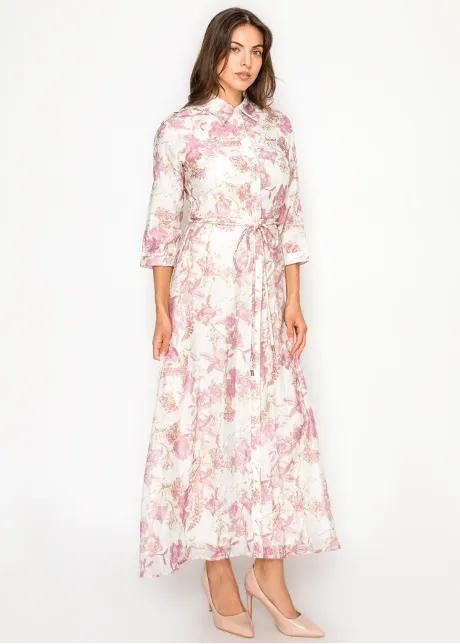 White & Pink Floral Tencel Maxi Dress