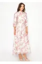 White & Pink Floral Tencel Maxi Dress