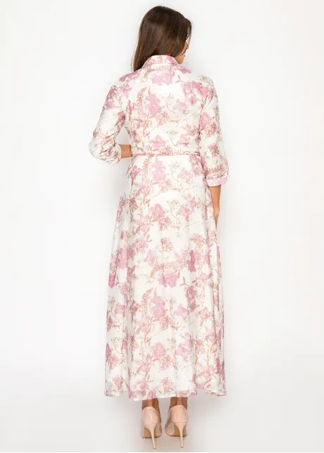 White & Pink Floral Tencel Maxi Dress