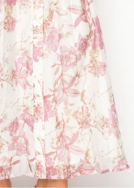 White & Pink Floral Tencel Maxi Dress
