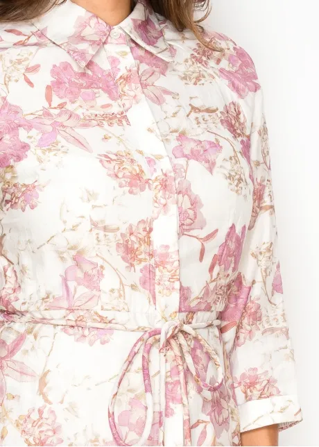 White & Pink Floral Tencel Maxi Dress