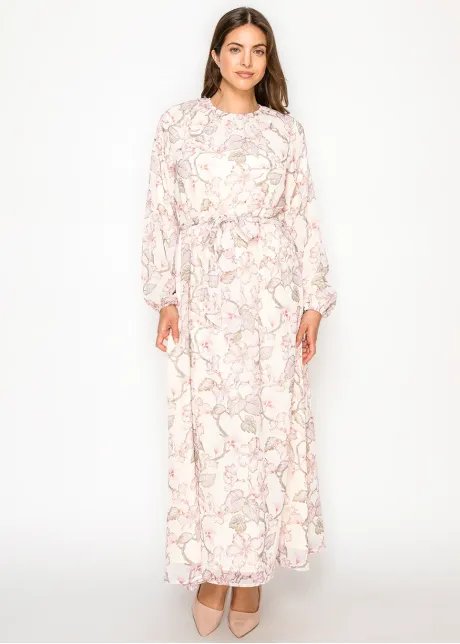 Blush Floral Maxi Dress with Tie Waist
