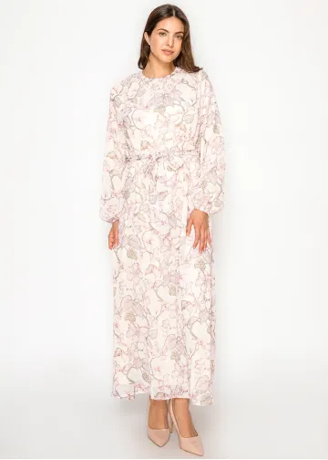 Blush Floral Maxi Dress with Tie Waist