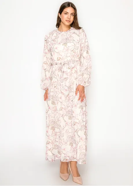 Blush Floral Maxi Dress with Tie Waist