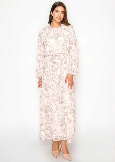 Blush Floral Maxi Dress with Tie Waist