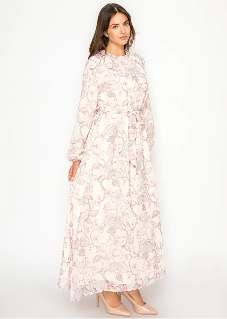 Blush Floral Maxi Dress with Tie Waist