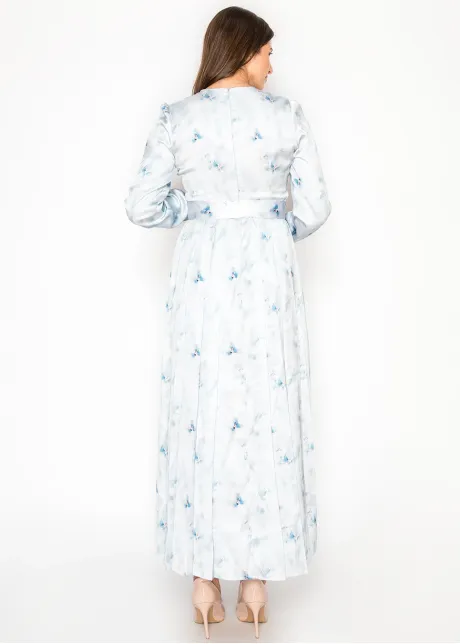 Watercolor Floral Dress — Ice Blue