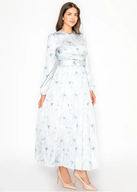 Watercolor Floral Dress — Ice Blue