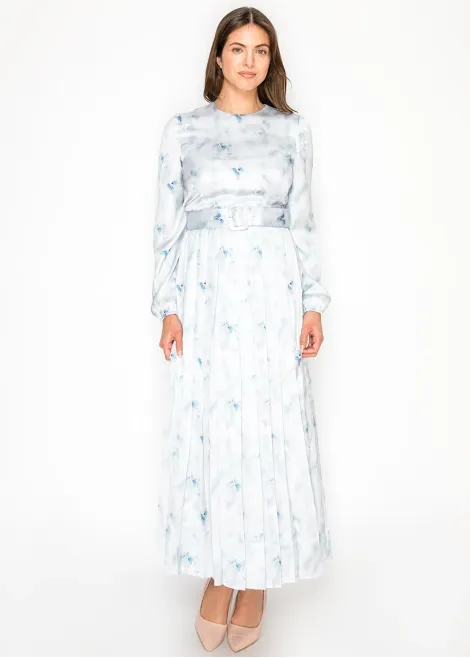 Watercolor Floral Dress — Ice Blue