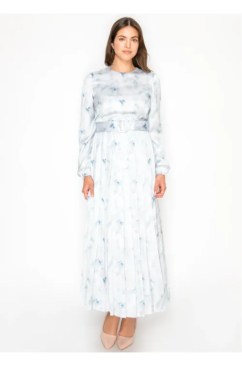 Watercolor Floral Dress — Ice Blue