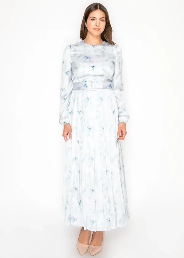 Watercolor Floral Dress — Ice Blue