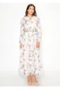 Botanical Print Maxi Dress in Soft Grey