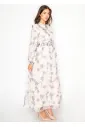Botanical Print Maxi Dress in Soft Grey