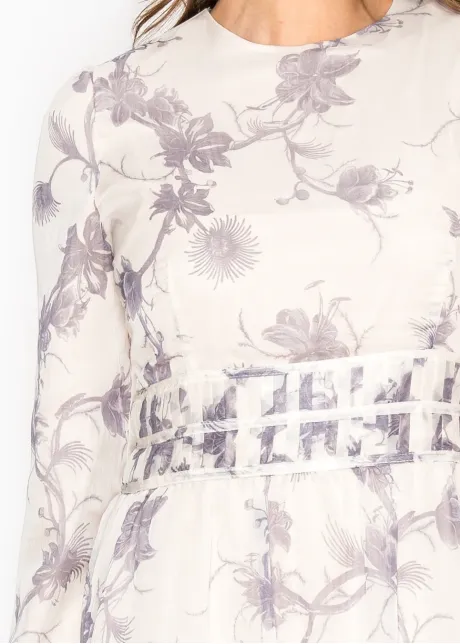 Botanical Print Maxi Dress in Soft Grey