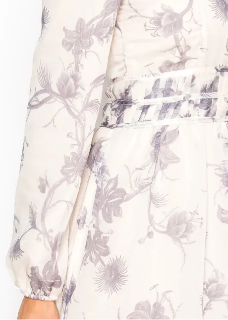 Botanical Print Maxi Dress in Soft Grey