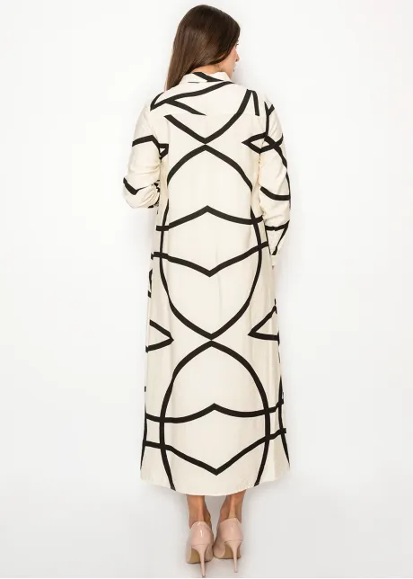 White Abstract Button-Down Dress