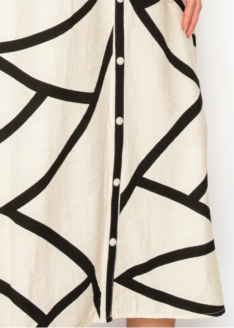 White Abstract Button-Down Dress