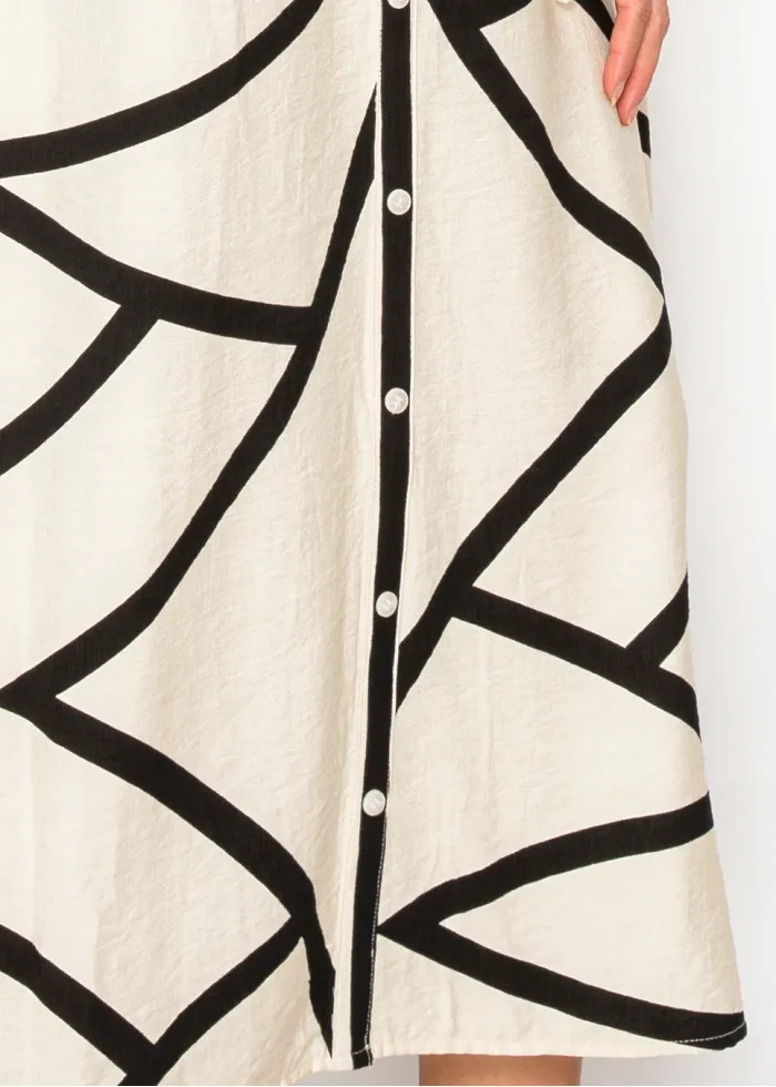 White Abstract Button-Down Dress