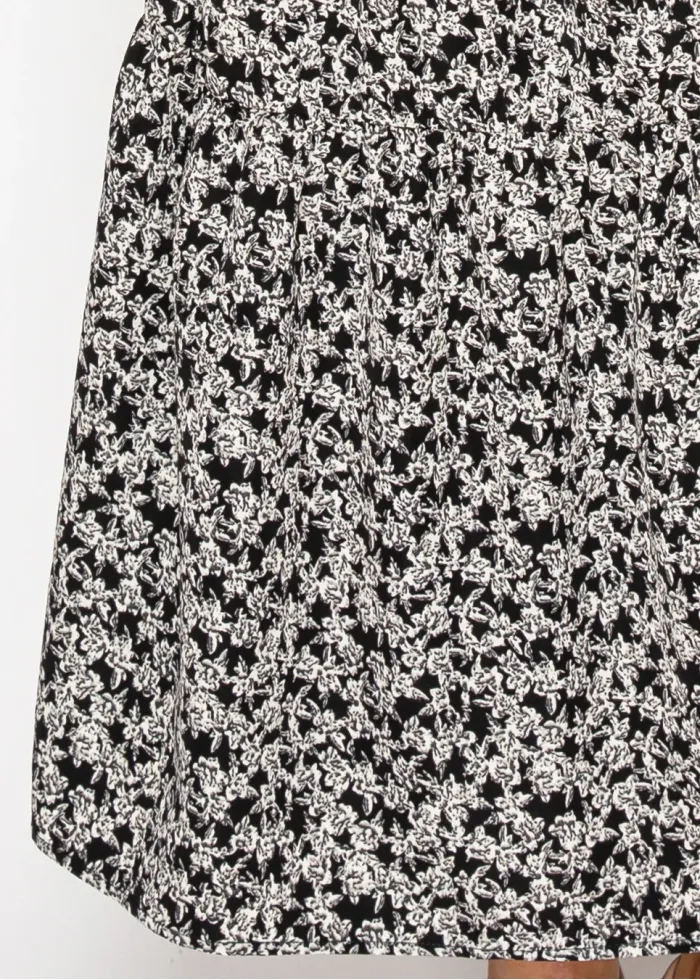 Modest Black Button-Front Floral Dress