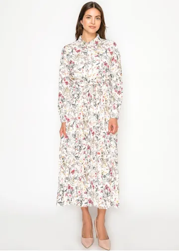 Long Sleeve Floral Collared Dress