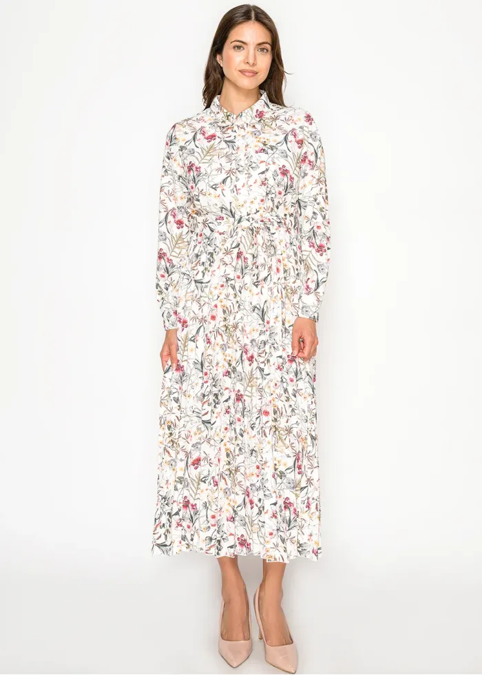 Long Sleeve Floral Collared Dress