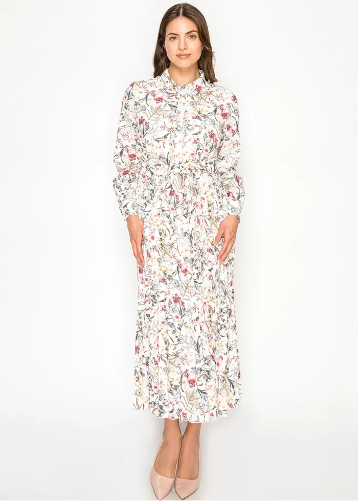 Long Sleeve Floral Collared Dress