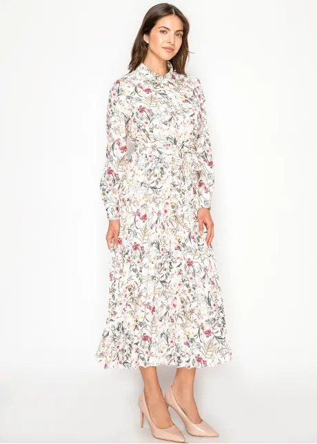 Long Sleeve Floral Collared Dress
