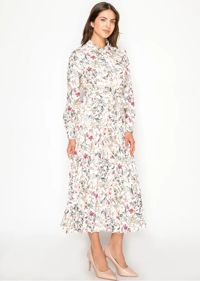 Long Sleeve Floral Collared Dress