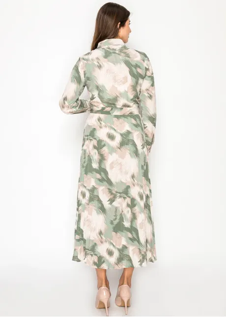 Sage Green Leaf Print Shirt Dress