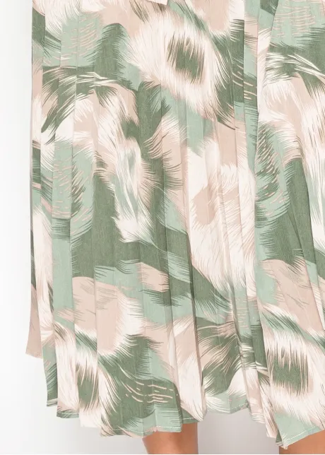 Sage Green Leaf Print Shirt Dress