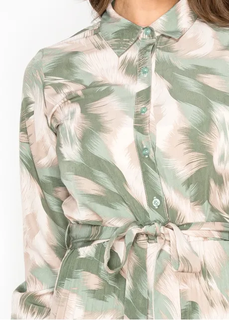 Sage Green Leaf Print Shirt Dress