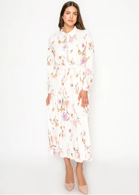 Ivory Long Sleeve Floral Shirt Dress