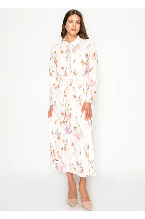 Ivory Long Sleeve Floral Shirt Dress
