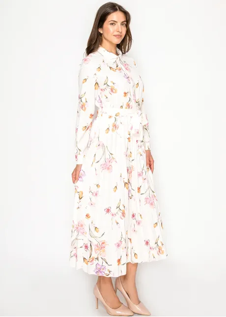 Ivory Long Sleeve Floral Shirt Dress